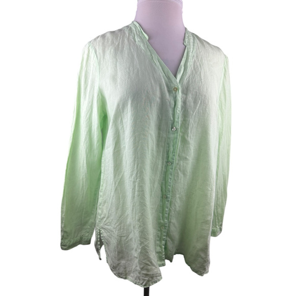Eileen Fisher 100% Irish Linen Button Front Shirt Green Large Top Coastal Beachy - Picture 9 of 16